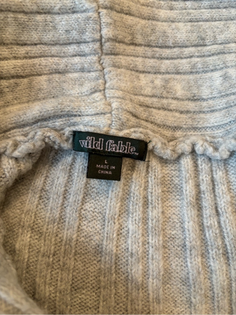 Off-the-Shoulder Ribbed Light Gray Sweater - Picture 3 of 4